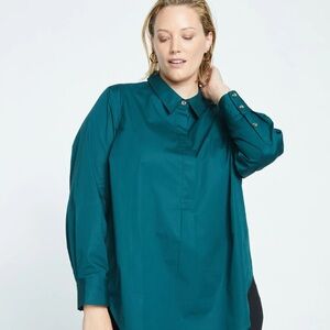 Universal Standard Elbe Popover Stretch Poplin Classic Fit Forest Green Medium